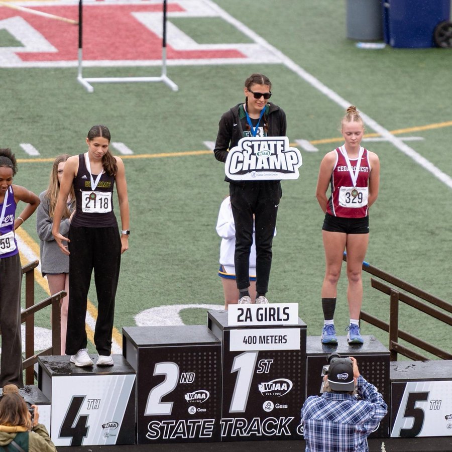 rorybowman's tweet photo. This photo is from Tahoma high school near Tacoma, when male athlete Verónica Garcia (East Valley) won the 2025 400m girls' AA track championship for the second year in the row.

Note that the second and fifth-place podium spots are empty because female athletes Lauren Matthew (West Valley) and Quincy Andrews (West Valley) elected NOT to take part in their own medal ceremony. Also missing is sixth-place finisher Olivia Banfield (Columbia River).

WIAA has no official count of trans-identified males competing in Washington K12 sport, nor of how many varsity slots and podium spots they may have taken, with personal and potential scholarship cost to female athletes.

This is one of the reasons I shall be voting YES on I-638 in Washington to help assure fair female sport.