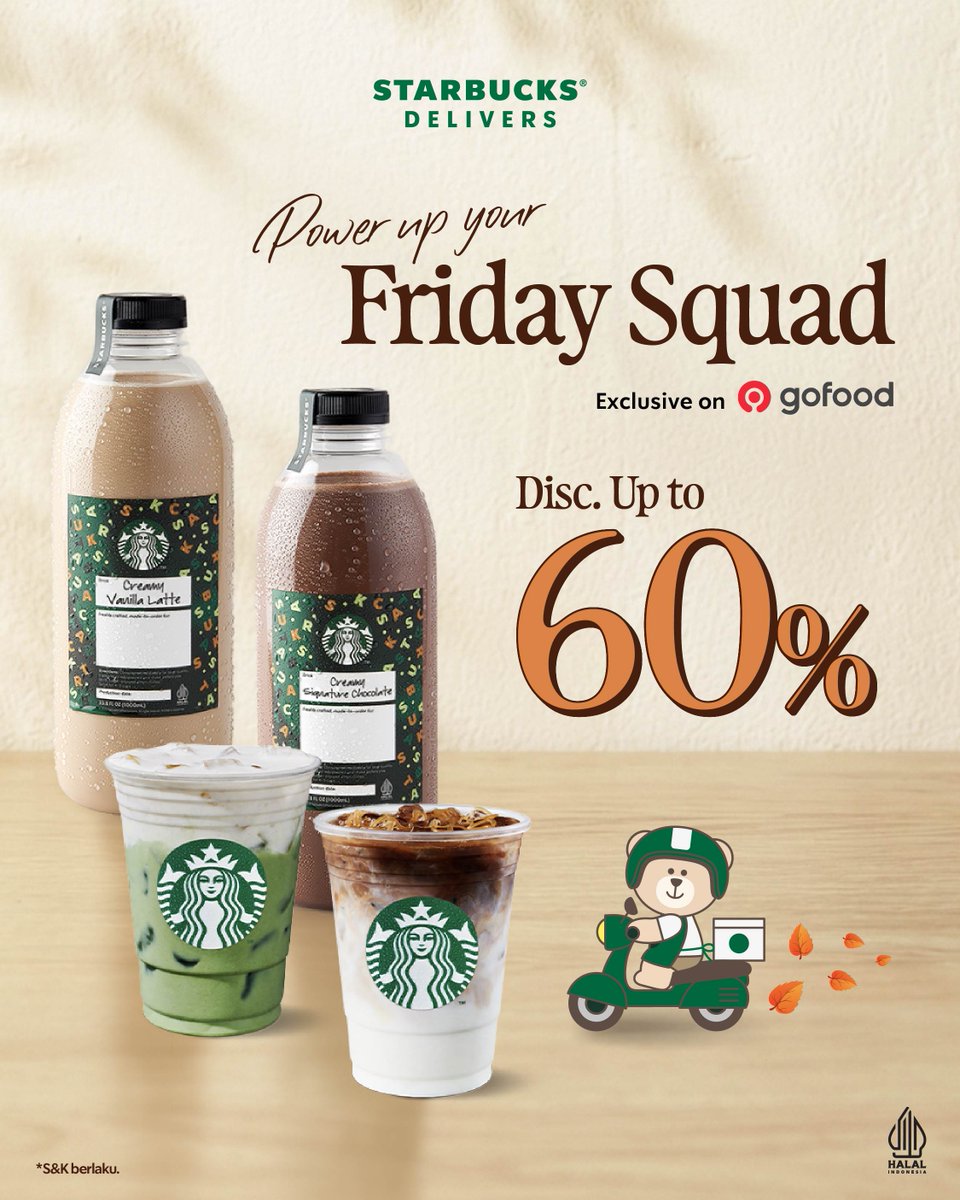 SbuxIndonesia's tweet photo. Before the weekend starts, grab your Friday pick-me-up. ☕️✨

Masih banyak deadline yang harus diselesain? Take a little break with BOGO Grande handcrafted beverage khusus Starbucks Rewards Member. Satu buat kamu, satunya lagi buat work partner kamu. 💚

Syarat & Ketentuan:
• Redeem via LINE atau klik dari IG Story
• Khusus Starbucks Rewards Member, semua metode pembayaran  
• Berlaku di seluruh stores, termasuk City, Rest Area, Airport & Dewata  
• Berlaku untuk full-price handcrafted beverages
• Add-ons dibayarkan full price  
• Tidak dapat digabungkan dengan promo lainnya  
• Kedua minuman harus diambil bersamaan  

Absen di komen, mau order varian apa aja!🤳🏻⭐️