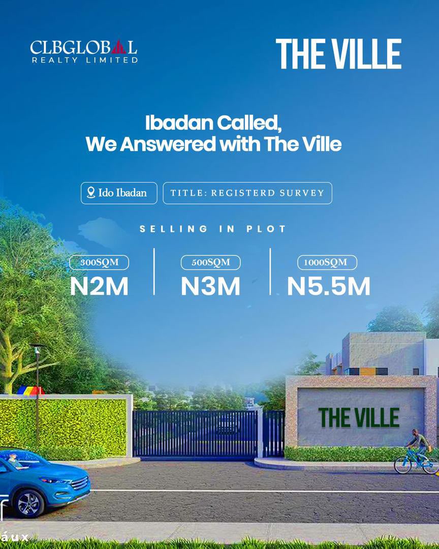 King_E_Philips's tweet photo. The Ville- Ido, Ibadan. 

Plots Selling at:
300 sqm- NGN 2 M
500 sqm- NGN 3 M
1,000 sqm- NGN 5.5 M

Feel free to contact me for more information. https://t.co/2b84JOHZdt