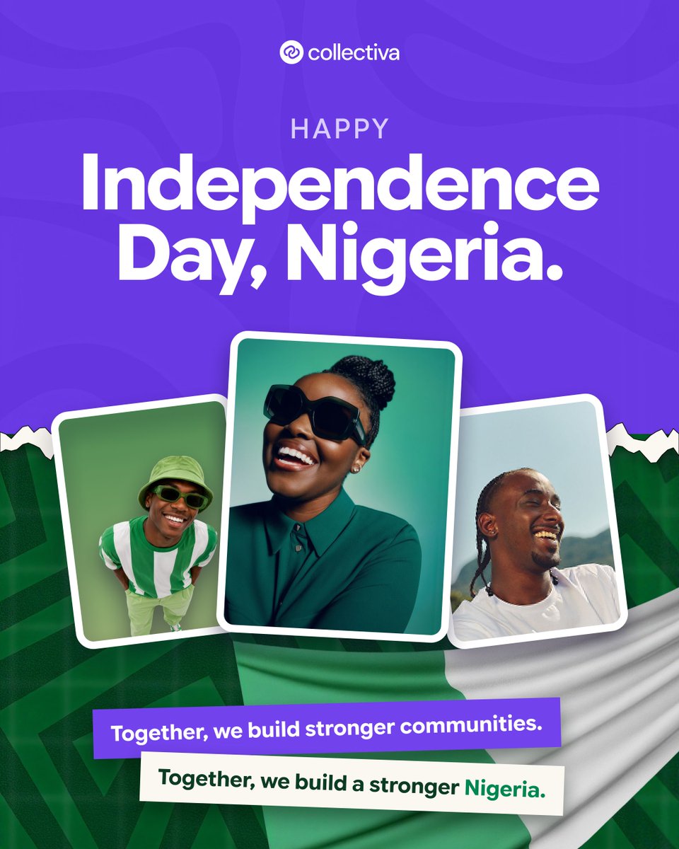 usecollectiva's tweet photo. Happy Independence Day Nigeria! 🇳🇬

A stronger Nigeria is built by people who come together, support one another and create opportunities for their communities

Here’s to stronger communities and a stronger Nigeria!

#IndependenceDay #Nigeria #Collectiva #Cooperative #NigeriaAt66 https://t.co/Eh9GNP7G20