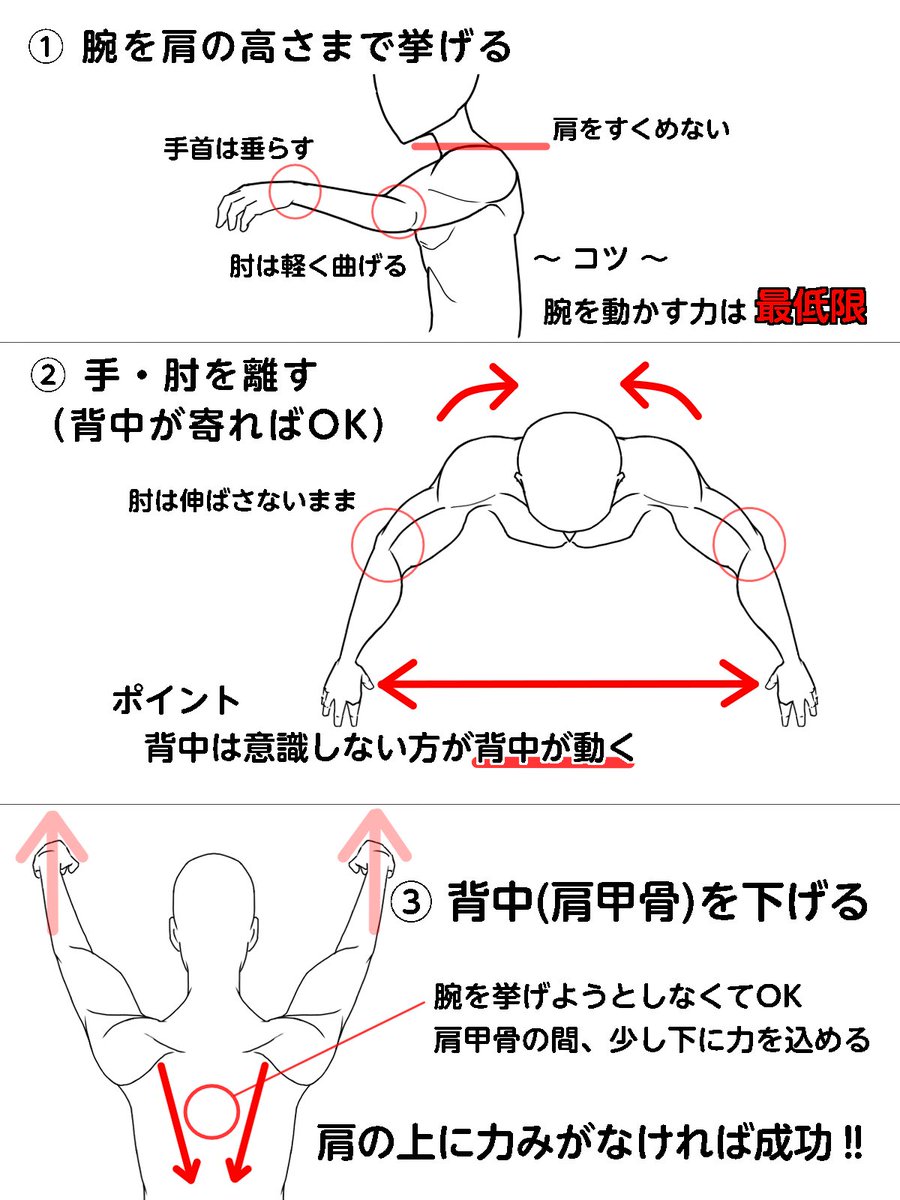 NakayosiHitori's tweet photo. この動き、そもそも肩甲骨の間の柔軟性がないと、肩の関節の前側にかなり負荷がかかってしまいます⚠️
もし『身体の後ろで手を組んだ姿勢が辛い』という方は、背中を含めて肩を動かす練習からのスタートをオススメします！
この動きだけでも、肩周り、脇下などのシルエット改善が期待できますよ✨ https://t.co/jrohydadnv