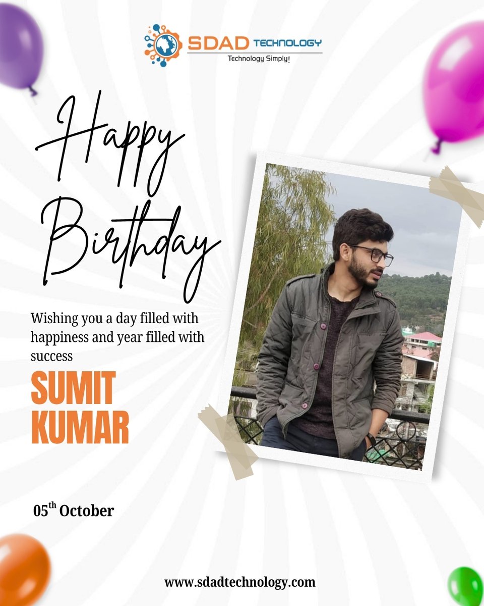 SdadTechnology's tweet photo. Wishing a very happy birthday to Sumit Kumar ! 🎉

May this special day bring you renewed energy, inspiration, and success in all your endeavors. Here's to a year filled with continued growth and achievements. Enjoy your day to the fullest! 🥳 https://t.co/JPFNjNy8u6