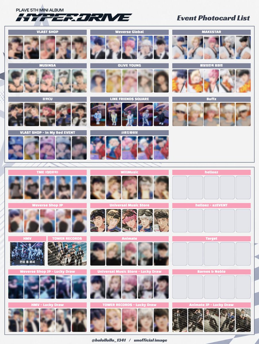 holollollo_1341's tweet photo. PLAVE 5th Mini Album 'HYPERDRIVE'
앨범 구매 특전 포카 리스트 (26.10.10 ver.) https://t.co/KqQ3oFedBF
