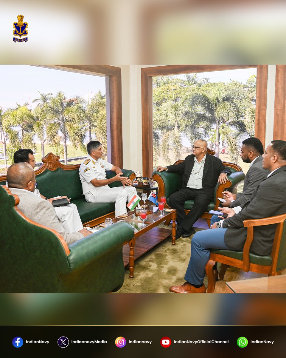 IndiannavyMedia's tweet photo. 🇮🇳🤝🇫🇯 Strengthening India–Fiji Maritime Cooperation
Mr Mason Smith, Permanent Secretary for Defence & Veterans Affairs, Fiji, visited #SNC Kochi during his official visit to India. The delegation interacted with RAdm Prakash Gopalan, #COS SNC, and witnessed #IndianNavy’s training infrastructure and facilities.
Building on growing India–Fiji cooperation, the engagement focused on expanding #Training opportunities and capacity building, further deepening bilateral maritime ties.
@DefenceMinIndia
@SpokespersonMoD
@indiannavy
@IndiannavyMedia
@HCI_Suva