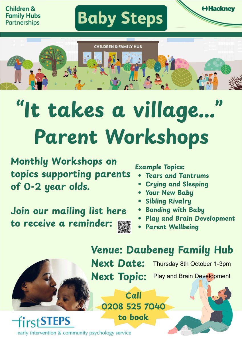 HackneyFIS's tweet photo. Daubeney Family Hub workshop to include in the posts:

- Session: Thursday 8th October, 1pm – 3pm at Daubeney Family Hub (E5 0EG)
- Topic: Play and Brain Development
- Booking: Please contact Daubeney directly to book on 0208 525 7040. https://t.co/RMmJ5k3RNc