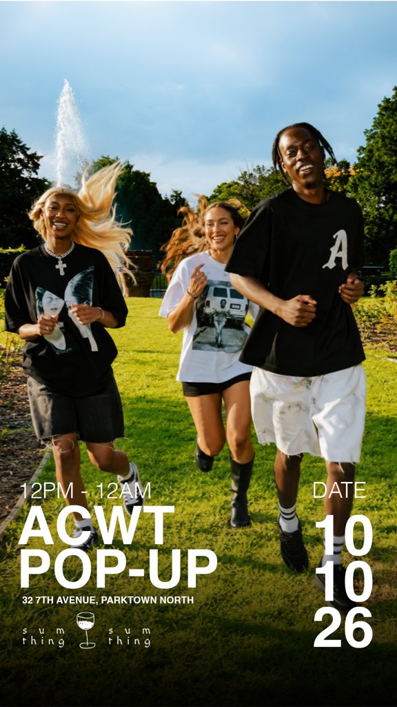 LutoStoreSA's tweet photo. No real plans for Saturday? Now you do.
we’ll be at Sumthing Sumthing in parktown north all day with the new ACWT merch.

Food is sorted, drinks are ready, and the music is set. Swing by whenever between 12pm
and midnight. https://t.co/9Q60cH6tLg
