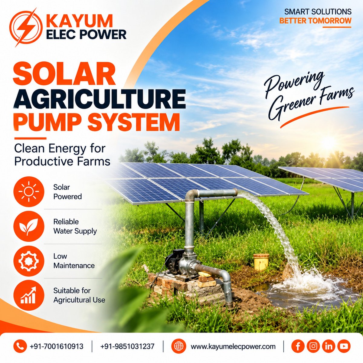 KayumPower's tweet photo. Sun-powered. Farm-ready. Future-focused.

Power your agricultural water pumping with clean solar energy—reliable, low-maintenance &amp; built for greener farming.

🌐 https://t.co/RE3wEEQVVU
📞 +91-7001610913 | +91-9851031237

#SolarEnergy #SolarPump #AgriTech #GreenFarming https://t.co/HWl8fbjQnm