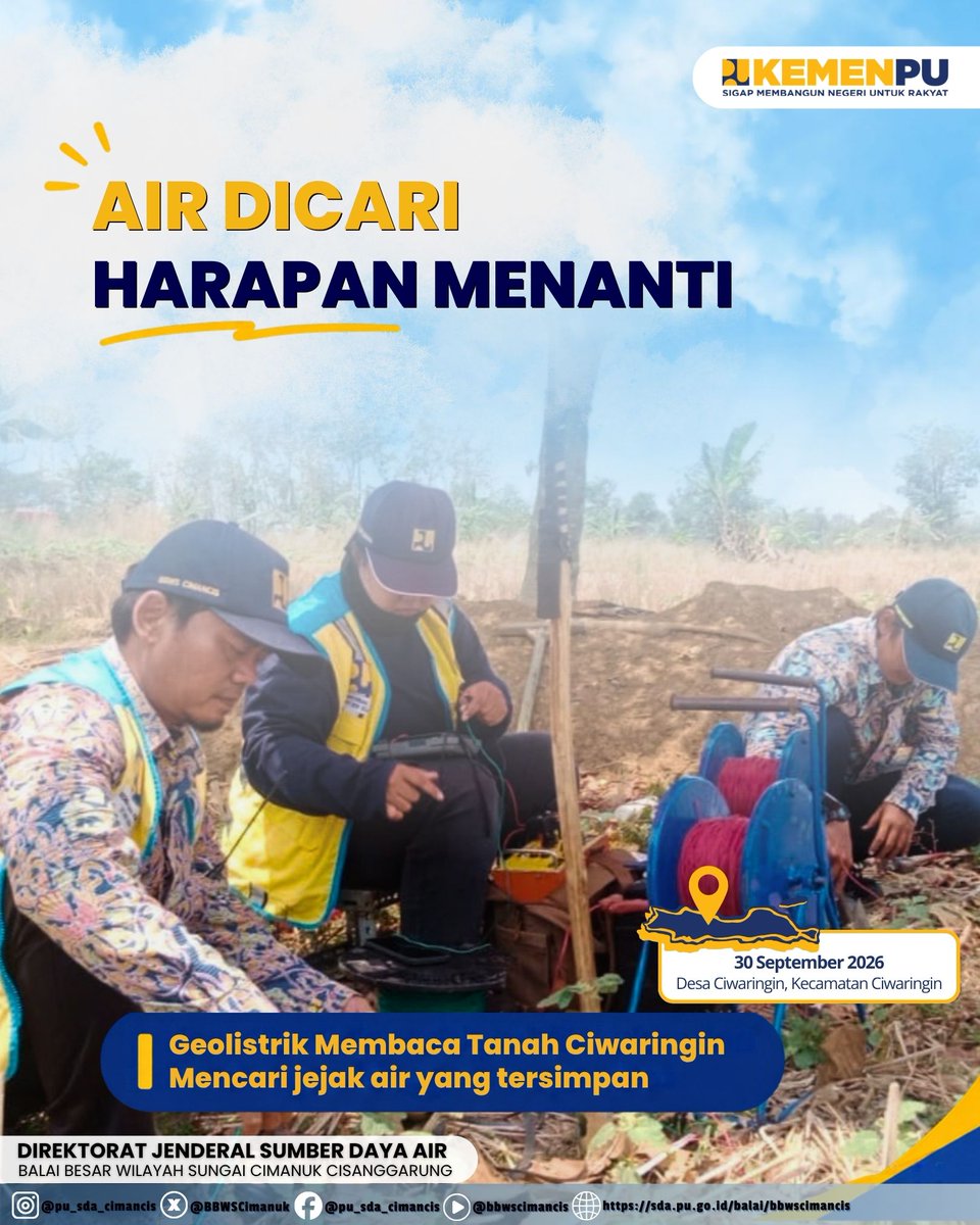 BBWSCimanuk's tweet photo. Di Desa Ciwaringin, Kab. Cirebon, survei geolistrik dilakukan untuk mencari potensi air tanah yang bisa membantu sekitar 17 hektare sawah di Daerah Irigasi Walahar.

#sigapmembangunnegeriuntukrakyat
#mengelolaairuntuknegeri
#bersamamenjagaair
#jagaketersediaanair
#bbwscimancis https://t.co/tGHYABofCG
