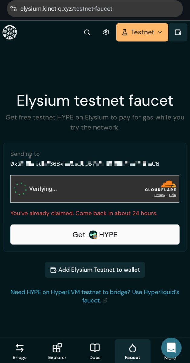 football_crn's tweet photo. 🧵 Guide to participating in the Elysium Testnet by Kinetiq (https://t.co/Z7W1V8kcfq):
Follow this step-by-step thread to claim free testnet $HYPE and test the bridge functionality. 👇
#Elysium #Kinetiq #HyperEVM #Testnet #Airdrop #Web3 #Crypto https://t.co/LIZKnsPu3d