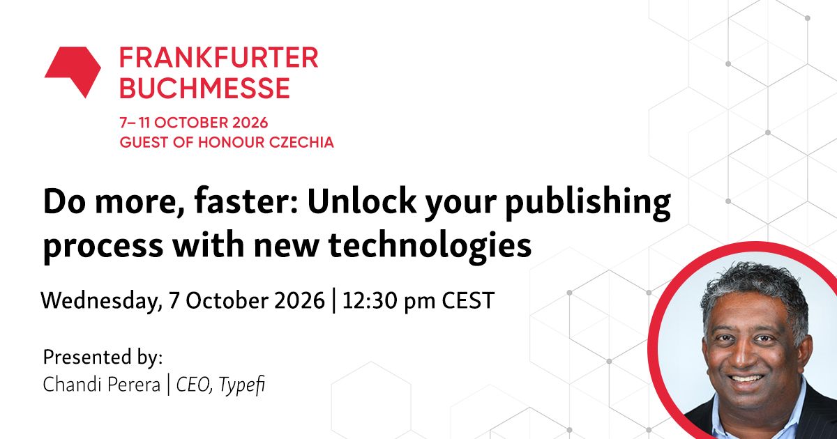 typefi's tweet photo. 📣 Catch Typefi CEO, @chandip, on the Innovation Stage at the Frankfurt Book Fair next week! Chandi will show how the latest #publishing and #editorial automation tools can revolutionise your workflow and increase your output—in some cases by over 500% 🤯

#fbm26 https://t.co/CfwJIeklvt