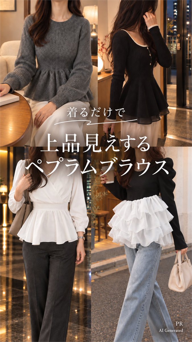 popochannyan's tweet photo. ブラウス1枚で、いつものボトムまで少し新鮮に見えるペプラムブラウス🤍(pr)
裾のふわっとしたシルエットがかわいくて、きれいめにしたい日の候補に追加🕊️
着るだけでコーデがまとまりやすいの、こういう形好き…！