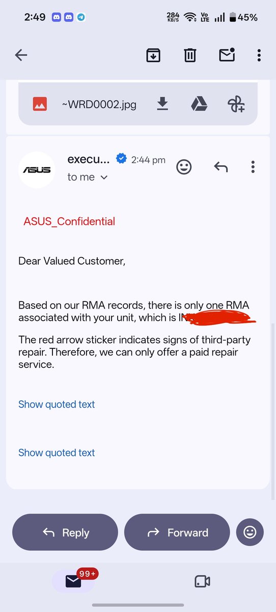 abhigaming89's tweet photo. ASUS, I trusted you. This is extremely disappointing. My ROG Strix G16 suffered a motherboard failure, and my goodwill request is being rejected over a red arrow sticker. The ASUS-authorized service center told me it was only placed to highlight the burnt/damaged PCB area. https://t.co/cHZbWMyyi4
