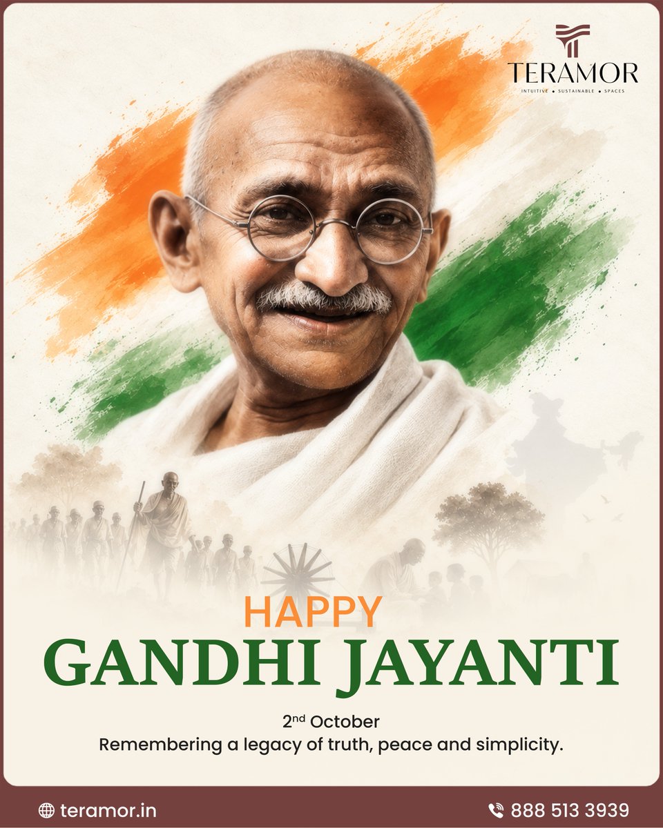 TeramorDev's tweet photo. Remembering Mahatma Gandhi and his timeless message of truth, peace and simplicity. 
Happy Gandhi Jayanti - Teramor Developers.

📞 888 513 3939 | 🌐 https://t.co/757C6vSWTq

#GandhiJayanti #MahatmaGandhi #2ndOctober #TeramorDevelopers https://t.co/SGyVYaF0RU
