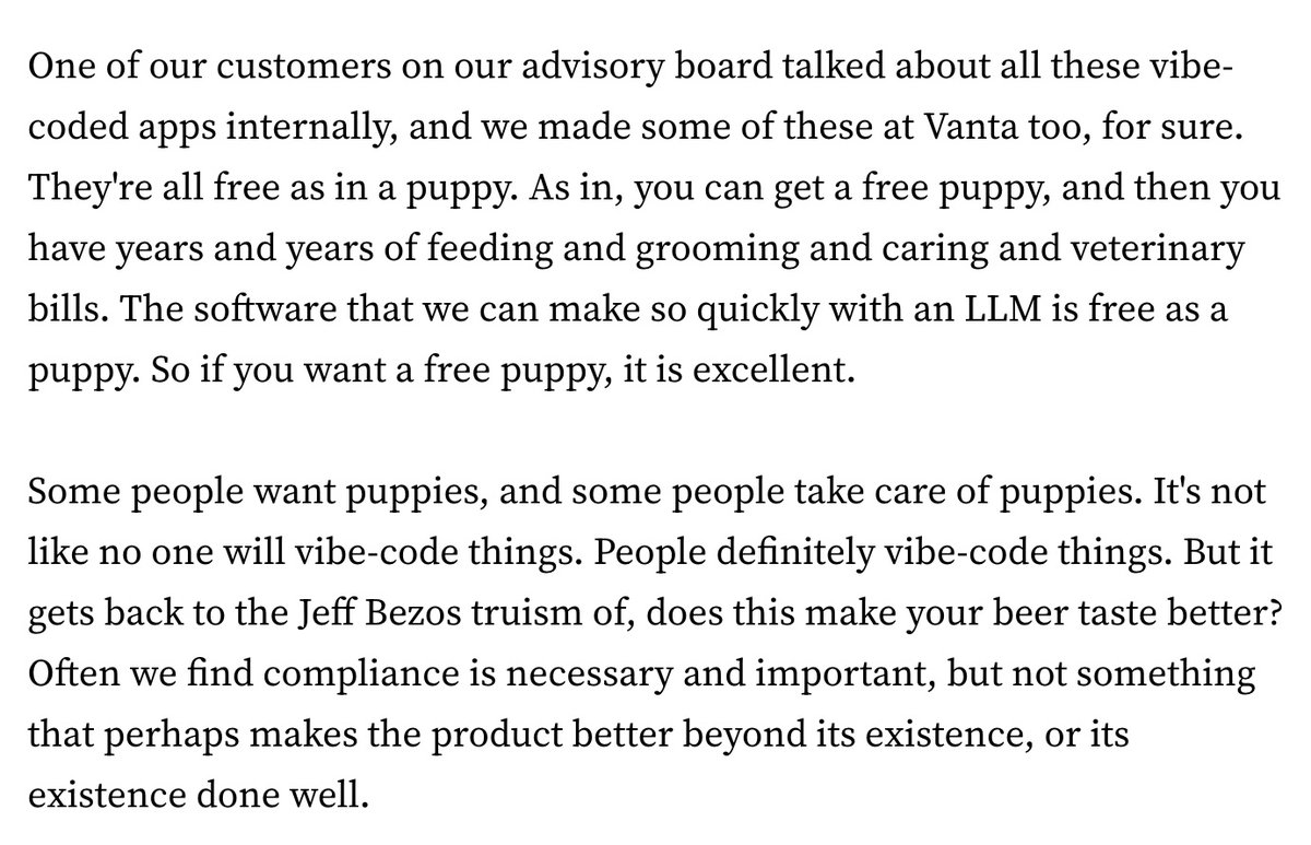 obrien's tweet photo. I had the chance to speak with @TrustVanta CEO @christinacaci last week while she was in Paris. We chatted about France's 'Engineer-Forward' buyers, slow procurement, and 'Free as a Puppy' software:

https://t.co/mhz4oNNSYK https://t.co/p3LqUqPWqg