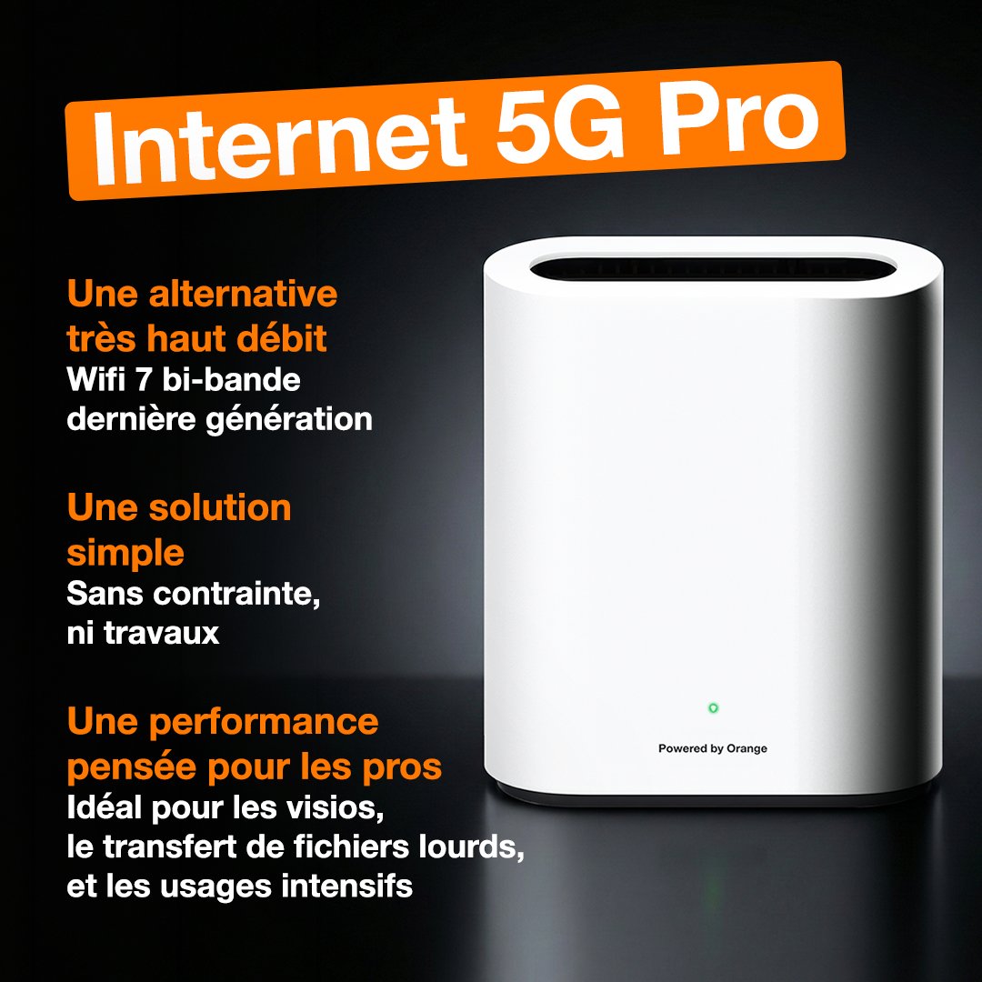 OrangePro's tweet photo. Vous n’êtes pas éligible à la Fibre ?

L’offre Internet 5G Pro propose une solution simple, rapide et ultra-performante pour rester connecté sans contraintes 👌https://t.co/soTz6rGL0t https://t.co/hQCQqNuGPf
