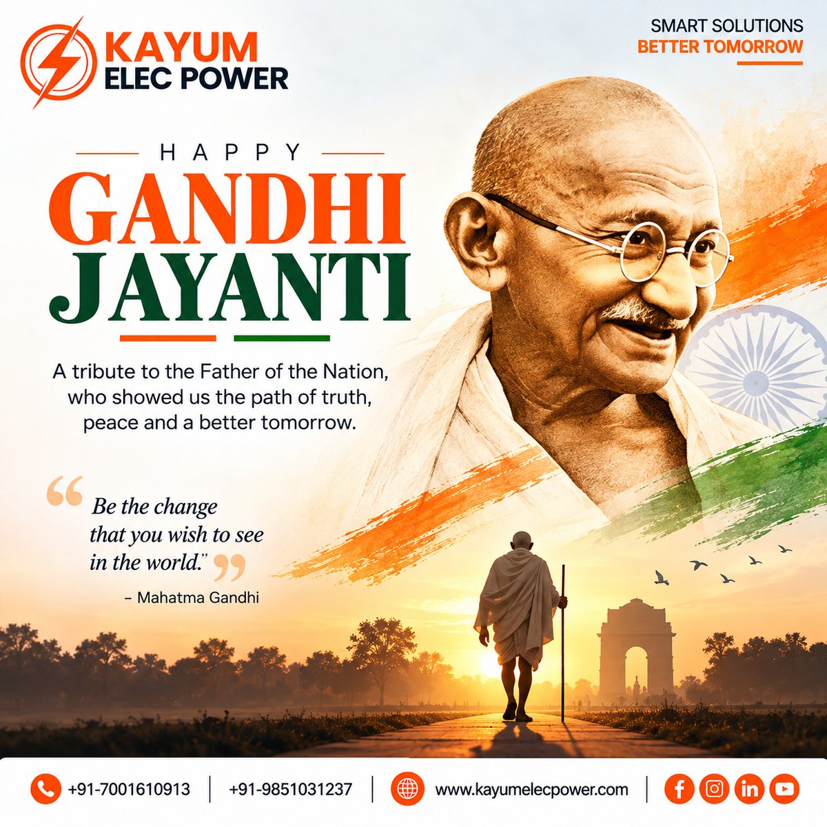 KayumPower's tweet photo. Power the change you wish to see.

This Gandhi Jayanti, let’s choose truth, peace &amp; positive action—and build a better tomorrow together.
A tribute from Kayum Elec Power.

🌐 https://t.co/RE3wEEQo6m
📞 +91-7001610913 | +91-9851031237

#GandhiJayanti #GandhiJayanti2026 #Peace https://t.co/AqpVK4pzpX
