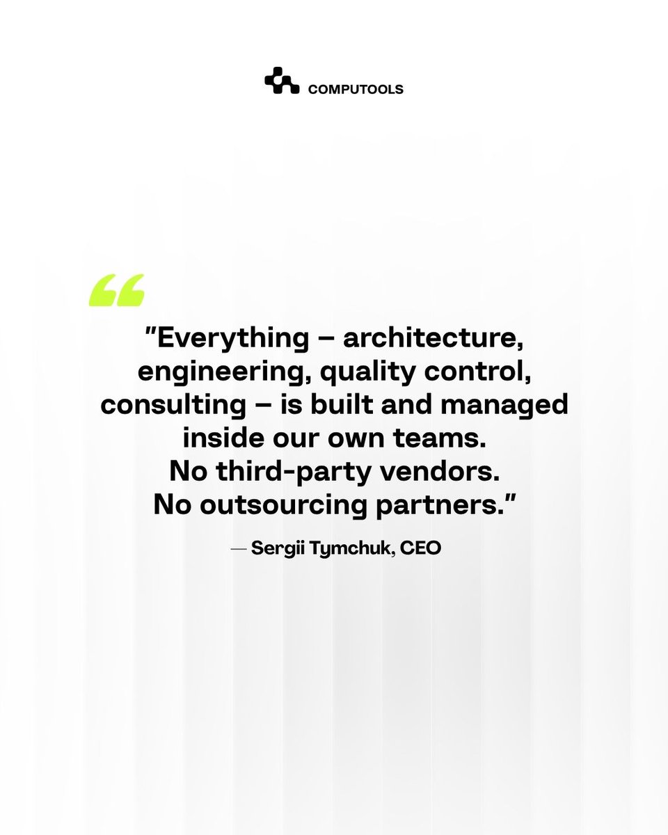 ComputoolsLLC's tweet photo. Add a fourth vendor to a project, and somewhere in the handoffs, the original requirement quietly changes shape.

We build differently. "Everything – architecture, engineering, quality control, consulting – is built and managed inside our own teams. No third-party vendors." https://t.co/gcXq4Go1cx