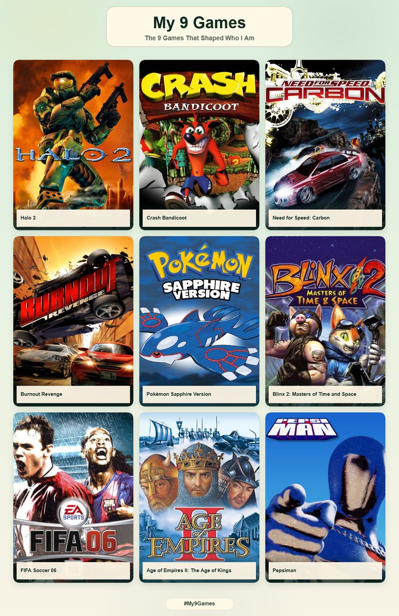RjMartelo7's tweet photo. me and the 9 games that shaped me https://t.co/uuCIeLY1aj