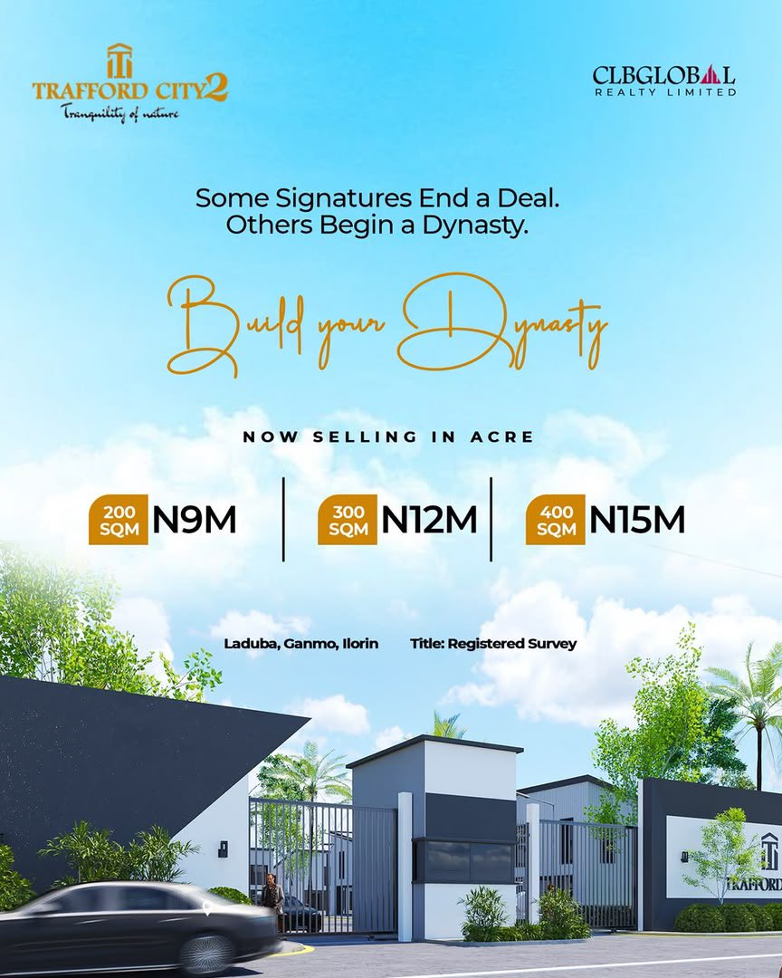 King_E_Philips's tweet photo. Trafford City 2 - Laduba, Ganmo, Ilorin. 

Plots Selling at:
200 sqm- NGN 1.5 M
300 sqm- NGN 2 M
400 sqm- NGN 2.5 M

Acres selling at: 
200 sqm- NGN 9 M
300 sqm- NGN 12 M
400 sqm- NGN 15 M

Feel free to contact me for more information. https://t.co/Fvd68YOv6e