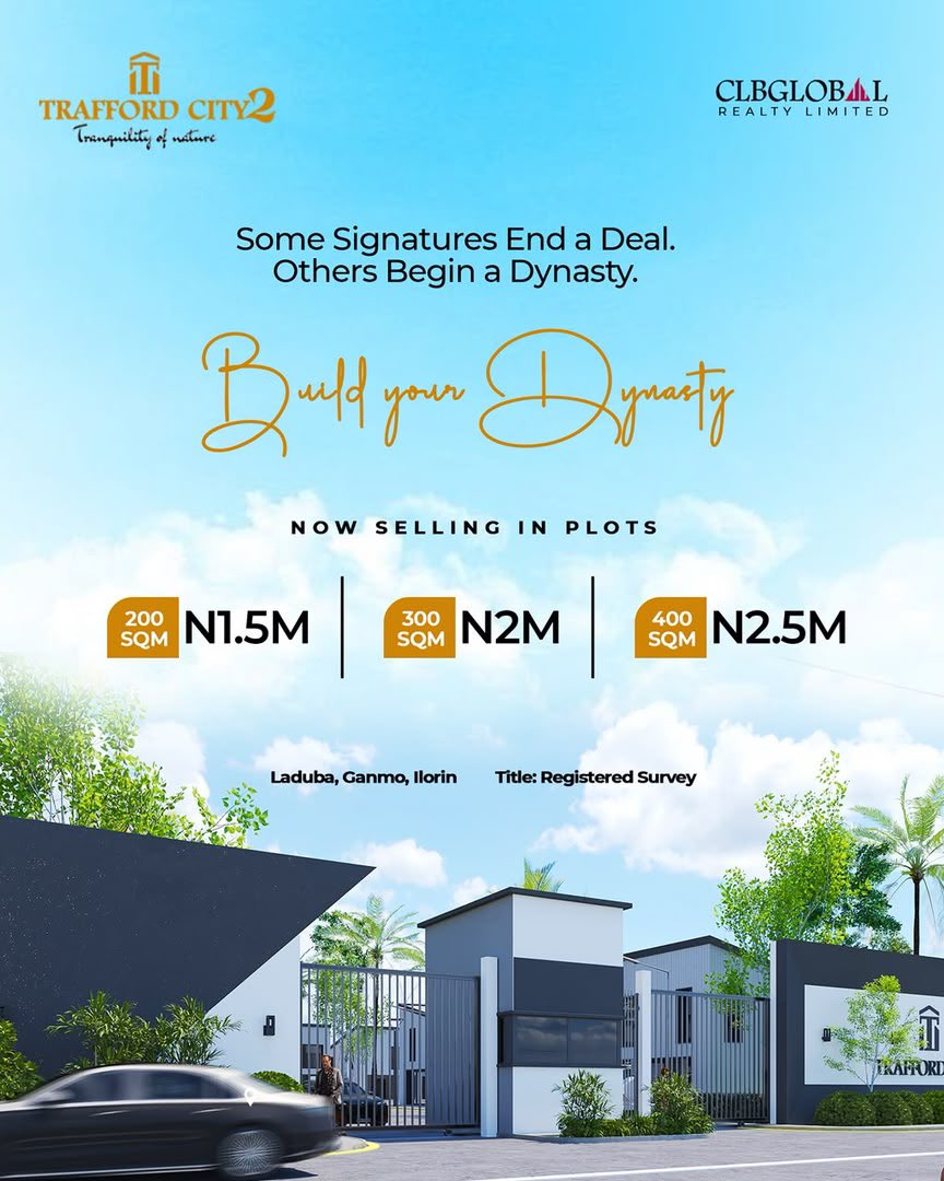 King_E_Philips's tweet photo. Trafford City 2 - Laduba, Ganmo, Ilorin. 

Plots Selling at:
200 sqm- NGN 1.5 M
300 sqm- NGN 2 M
400 sqm- NGN 2.5 M

Acres selling at: 
200 sqm- NGN 9 M
300 sqm- NGN 12 M
400 sqm- NGN 15 M

Feel free to contact me for more information. https://t.co/Fvd68YOv6e