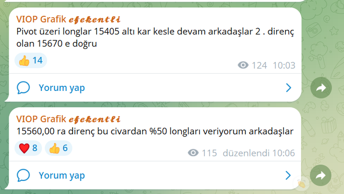 GuiDellazeri's tweet photo. Bu günkü #viop işlemlerimiz..

15320 pivot ile güne başlayıp sonuç..

Gönül isterdi ki 15670 i görelim ama 15560 da yeter dedik. 240 puanlık uzun marjından nasibimize düşeni kenara çekildik.

#efekentlisistem #viop #spot işlemleri https://t.co/147t0PdYkc