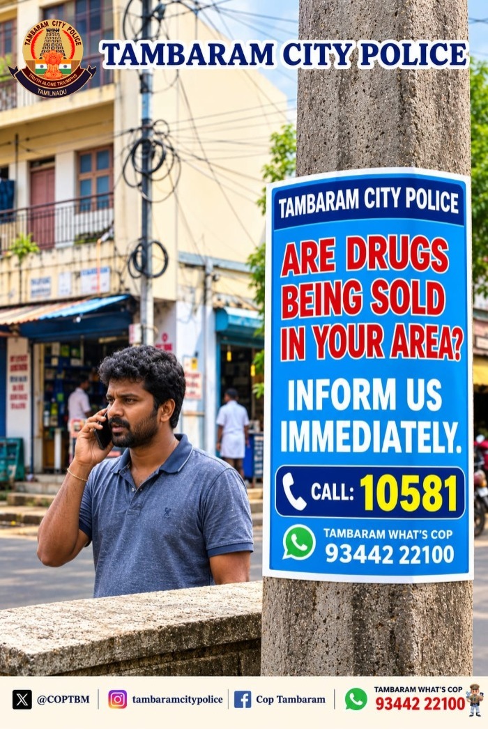 COPTBM's tweet photo. “Say NO to Drugs. Speak up and protect your community.”

#TambaramCityPolice #SafeSociety #StopDrugs https://t.co/HOdW5iW24w