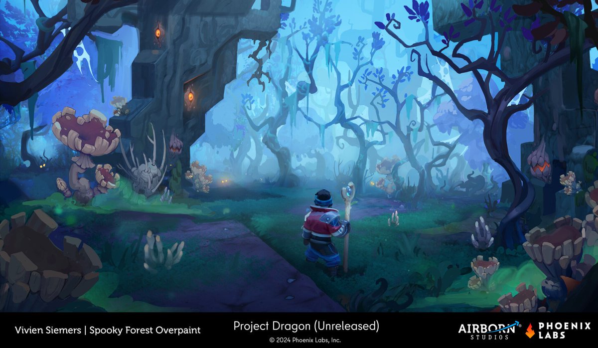 EverhavenWorld's tweet photo. Concept art of the Spooky Forest biome of #Everhaven. #ProjectDragon #BringBackProjectDragon #conceptart #gameart #2dart #cozygames #cancelledgames 

2D art by @scarVii: https://t.co/JuVzIUH4rc https://t.co/7vsTnzH7qI