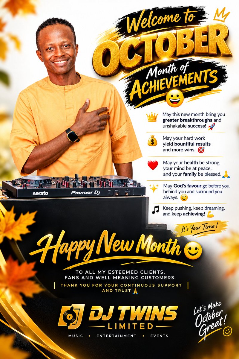 djtwinsltd's tweet photo. New Month, New Grace. God go before us in October.
Happy New Month fam! β¨
#HappyNewMonth #WelcomeToQ4 #NoBadDaysInOctober https://t.co/DrVt4KnZc5