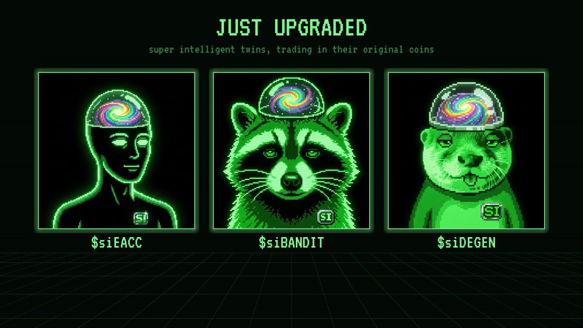superintelmemes's tweet photo. Just upgraded

EACC, BANDIT and DEGEN walked into the machine and walked out super intelligent

$siEACC
$siBANDIT
$siDEGEN

Every buy of their twins is a buy of the original coin https://t.co/8kOm9wuoM1
