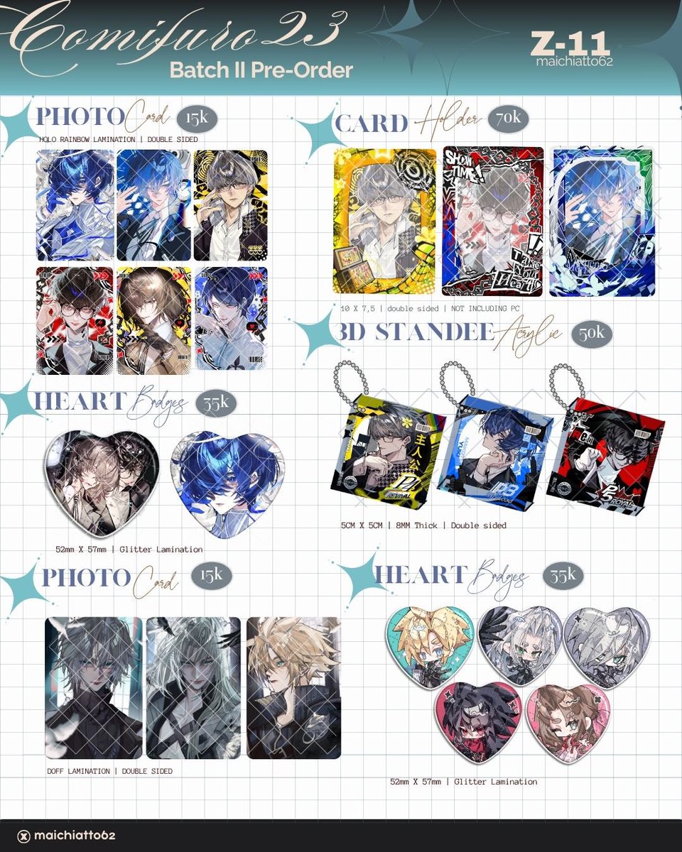 Maichiatto62's tweet photo. ✦ ݁˖ [ 🔁❤︎ ] #cf23 PO BATCH 2  is open! .✦ ݁˖ 

⟢ PICK UP BOTH DAYS &amp; MAIL ORDER
⟢ 1 OCT-7 OCT 2026
⟢ close earlier if full slot
⟢ GO dm first!
⟢ GA OPEN! more info below ↓

⟢ FFVII ⟢ P3 P4 P5 ⟢ GI ⟢ HSR ⟢ TSHD ⟢ 

🔗 https://t.co/NLrFsaWDfT

#cf23catalogue https://t.co/ADJol6JxlA