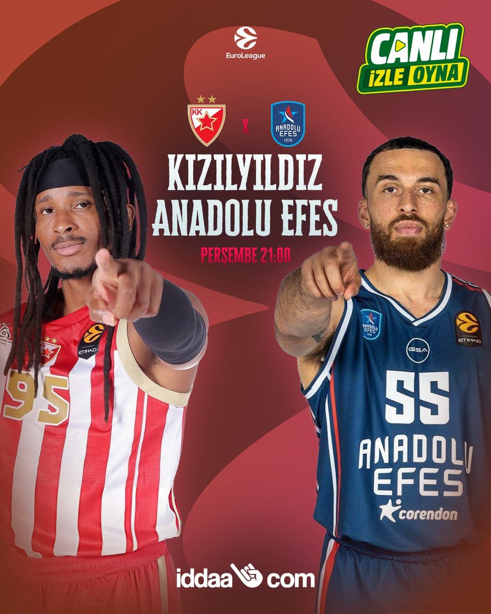 304512OrkunSans's tweet photo. 🏀 MAÇ GÜNÜ!

EuroLeague’de heyecan devam ediyor! 🔥

🇷🇸 Kızıl Yıldız 🆚 Anadolu Efes 🇹🇷

⏰ 21.00
📅 1 Ekim Perşembe

EuroLeague’de temsilcimiz Anadolu Efes, Kızıl Yıldız karşısında sahaya çıkıyor. 👀🔥

Maç öncesi istatistikleri, basketbol gündemini ve karşılaşmayla ilgili gelişmeleri kaçırma. 📲 @orkunasorcom 

READ THE GAME. BEAT THE ODDS.

#OrkunŞansOyunları #KızılYıldız #AnadoluEfes #EuroLeague #basketbol
