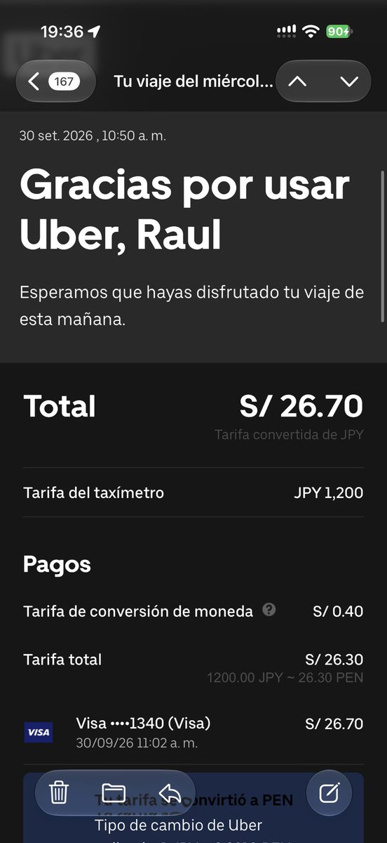 RaulAnguloT's tweet photo. Ey @Uber tengo un problema con un cargo y el soporte desde la app no me da solución. Hice un viaje y la app reporta cargo por S/.26.70; sin embargo en mi banco se cargó S/87.00. 

¿A través de qué canal debo presentar el reclamo para la devolución? @Uber_Support https://t.co/36tCr5eEJn