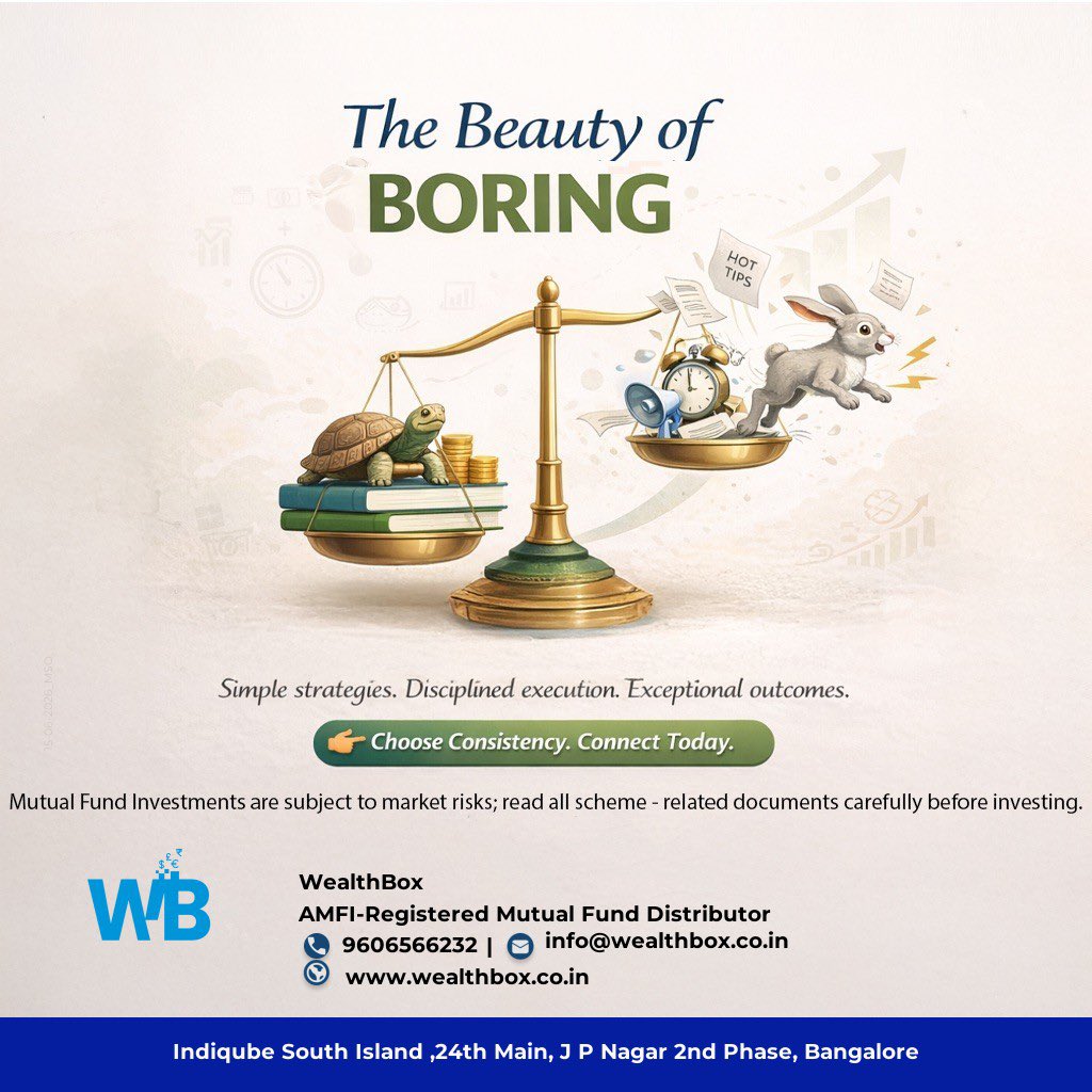 WealthBox_Off's tweet photo. 🐢 The Beauty of Boring.

 Hot tips fade. Consistency compounds.

 Start a SIP, stay invested, ignore the noise. 

Choose Consistency. Connect Today 👉 https://t.co/Tb83Inu2Tu 

#SIP #MutualFunds #MarketVolatility #Investments #WealthBox https://t.co/8jjiWXAHZp