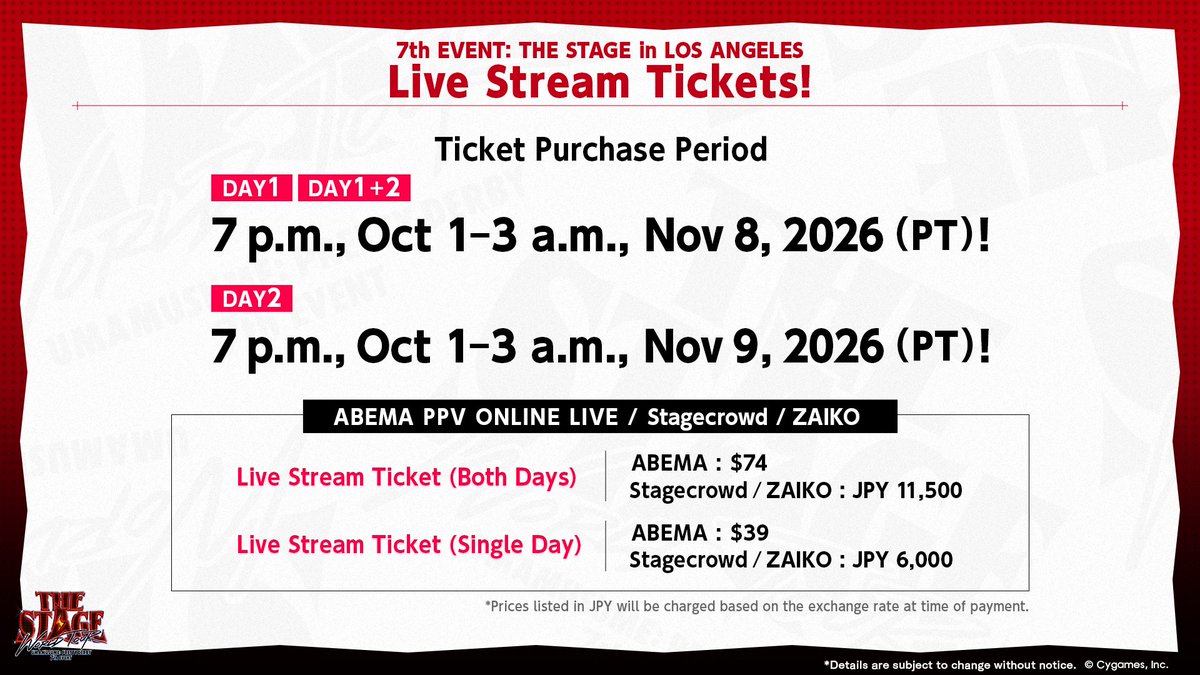 umamusume_eng's tweet photo. Live stream tickets for 7th EVENT: THE STAGE in LOS ANGELES are available now!

Check out our official site for details:
https://t.co/w9oLHWUuKp

#Umamusume #Umamusume7th https://t.co/JDiv6V0iIz