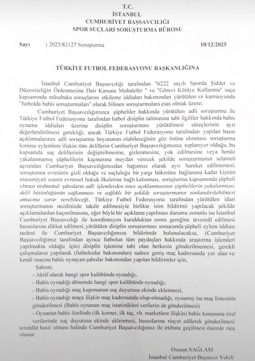 Uur19o7's tweet photo. Burada savcılık açık-açık biz şuan delil topluyoruz bize  haber vermeden kimsenin sevkini yapmayın diye uyarmasına rağmen TFF Savcılığa haber vermeden sevkleri gerçekleştirmiş https://t.co/al8HVQ7Sig