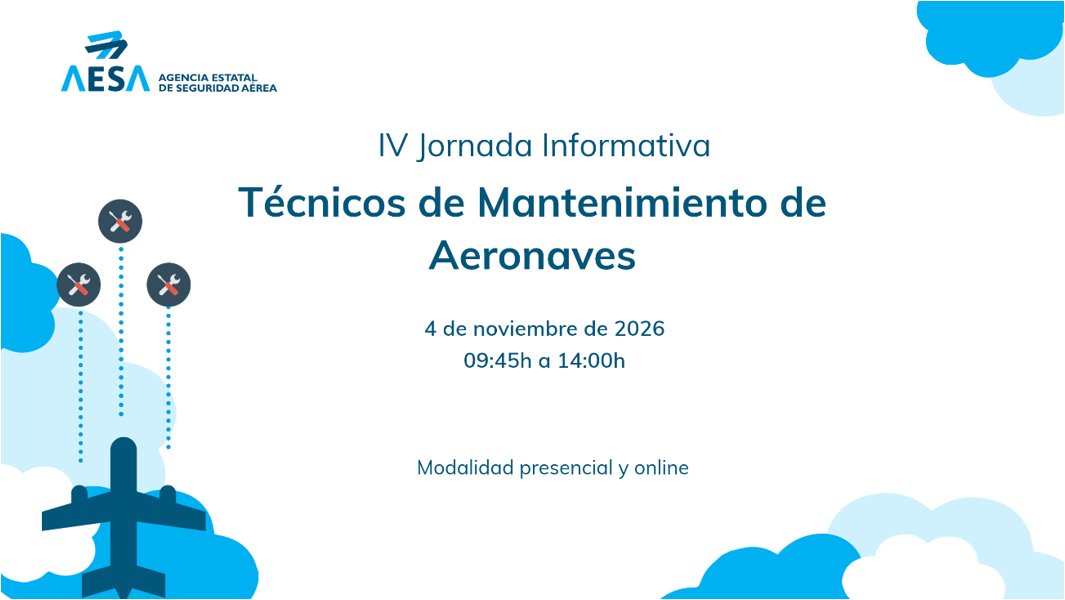 AesaSpain's tweet photo. 📣 Llamada a los técnicos de mantenimiento de aeronaves #TMA

🛠️✈️ El próximo 4 de noviembre, #AESA organiza una jornada para informar sobre las novedades normativas y otros temas de interés para este colectivo.

✍️Inscripción y agenda en https://t.co/HDRnKHznJv ¡Te esperamos! https://t.co/wks0nakvAs