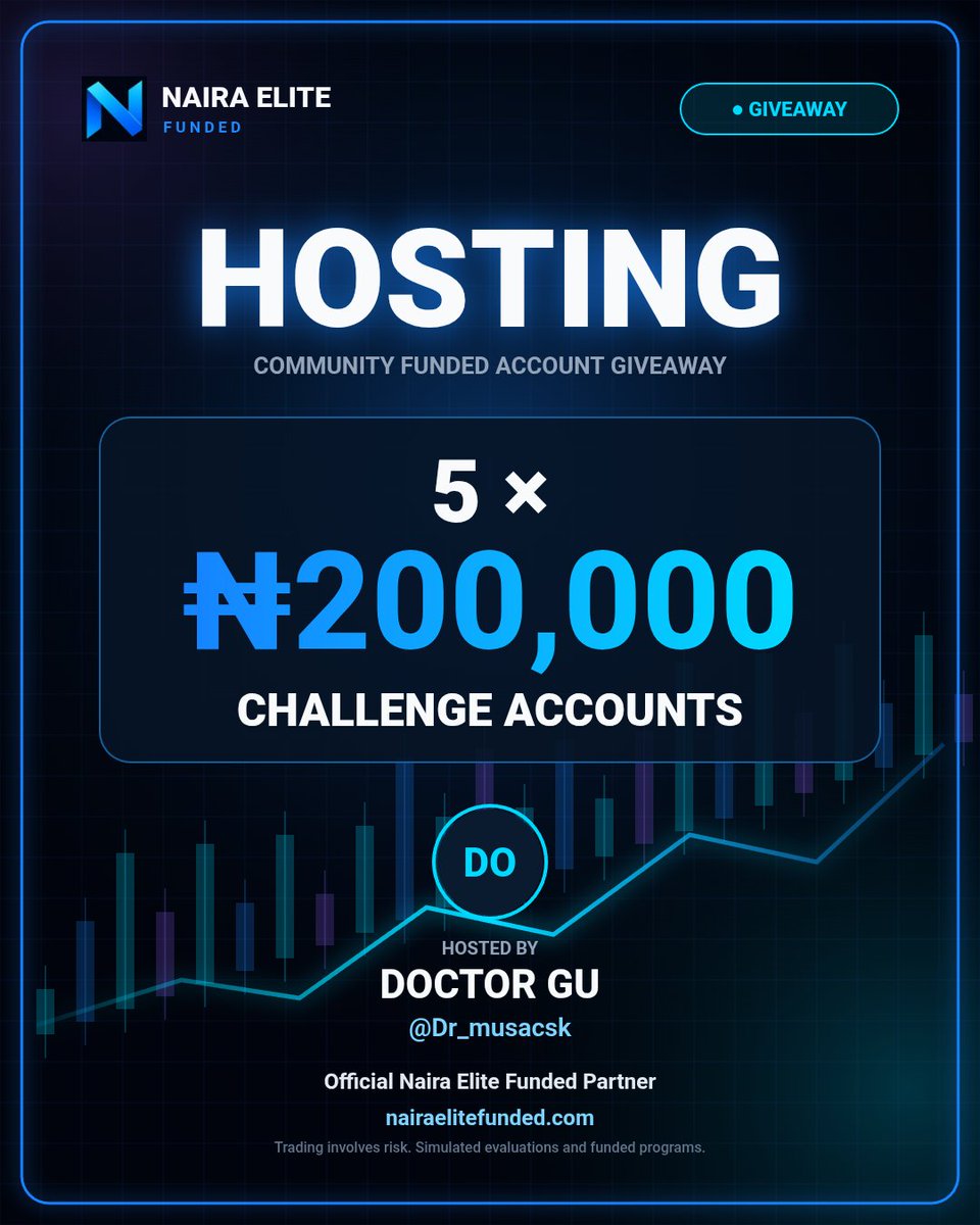Dr_musacsk's tweet photo. 🚨 GIVEAWAY ALERT 5X200K 🚨
@nairaelite funded accounts

To participate 
✅ Follow: @nairaelite @Dr_musacsk

✅ Like, repost, comment, &amp; tag 5 traders

✅ Must register here:  https://t.co/ipk06mYTYC
End in 3 days https://t.co/iq2Nz3xMOr