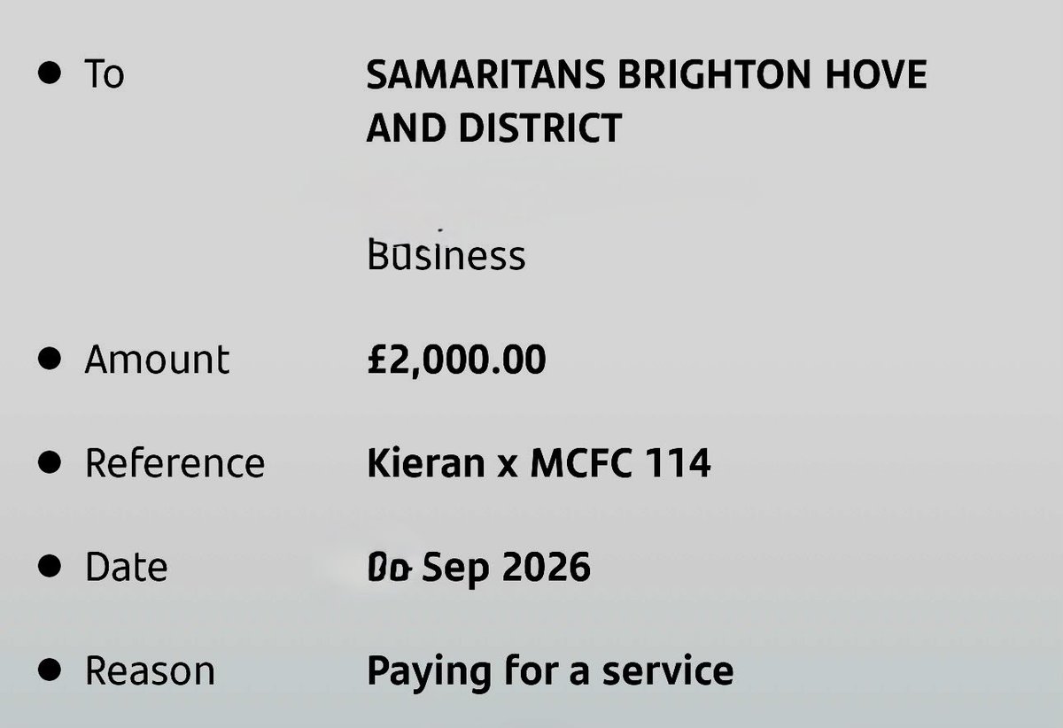 KieranMaguire's tweet photo. It’s an ill wind that blows nobody any good. As promised I’ve given the appearance fees* (and a top up from my PoF account) for talking Manchester City x 114 to @samaritans. 

Men in particular are hopeless at looking after what’s going on in their  heads. In the words of The Rifles song “and I smile when you’re there and I cry when I’m all alone”. Samaritans are there for you in those moments. 

*Most don’t pay anything BTW.