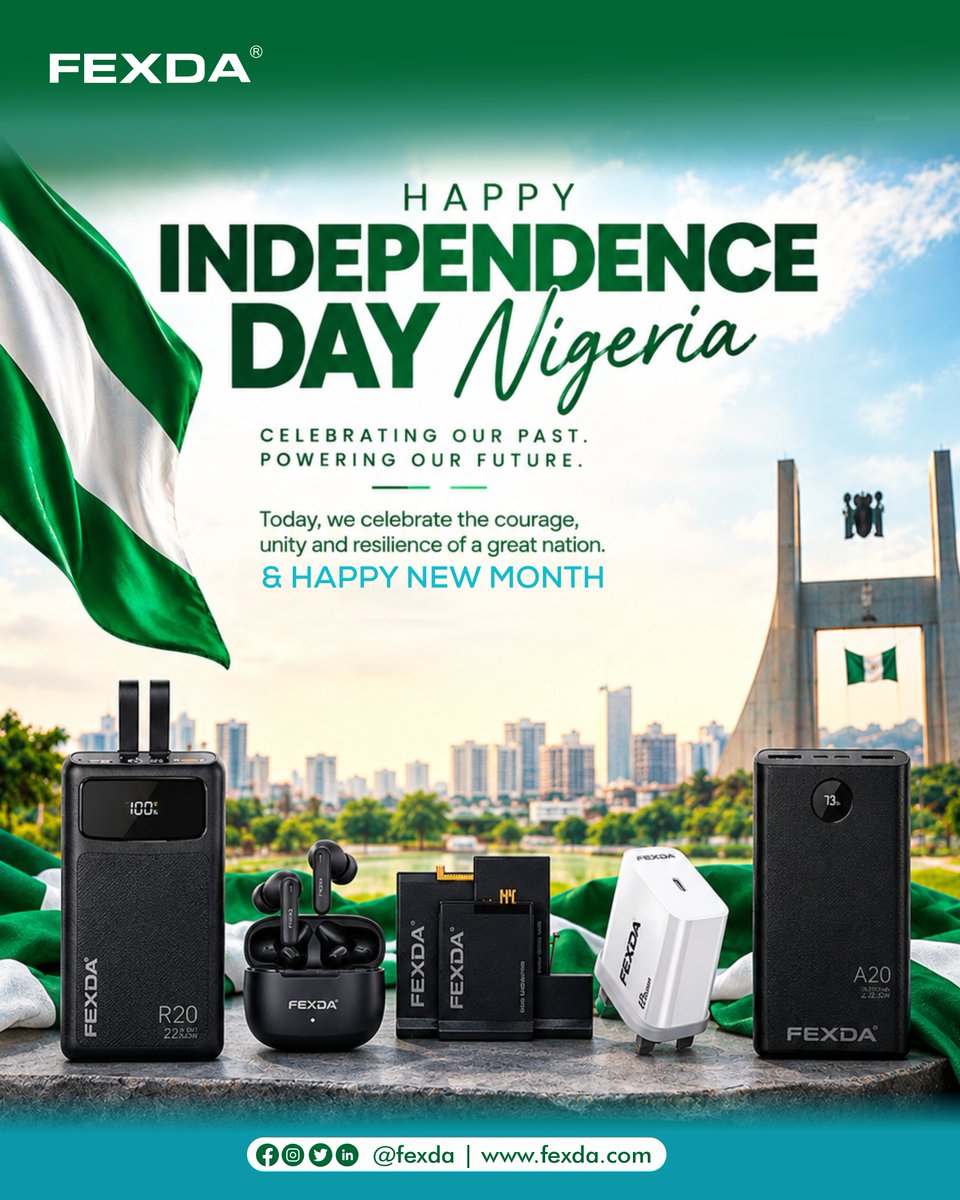 fexda's tweet photo. HAPPY INDEPENDENCE DAY, NIGERIA! 💚🤍💚

Today, we celebrate the courage, resilience, and unity that make us who we are as a nation.

As we reflect on our journey and look forward to a brighter future, may we continue to rise, grow, and power ahead together. ⚡ https://t.co/0oQWv06eYB