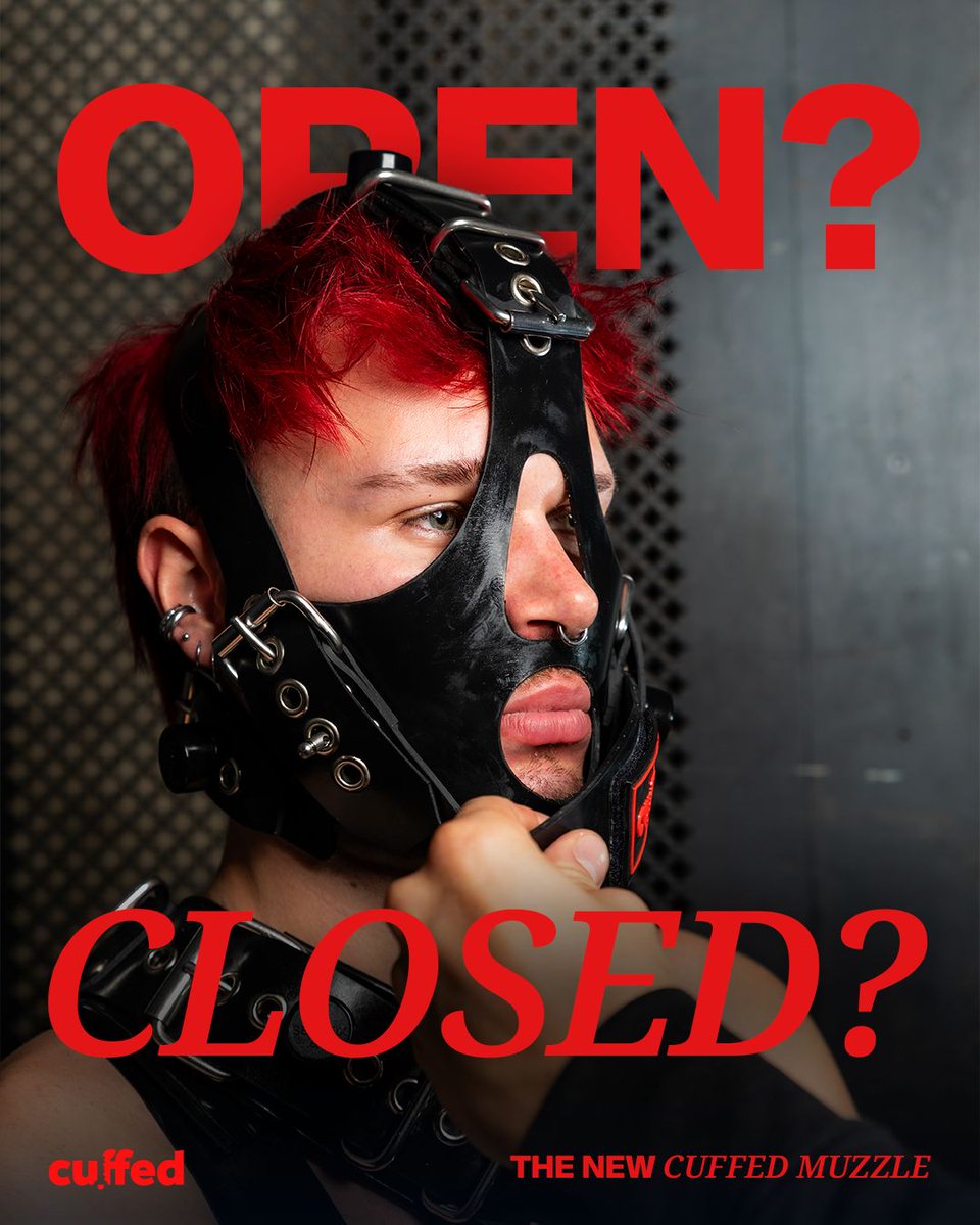 cuffedstore's tweet photo. One muzzle. Two ways. 

The CLOSED muzzle keeps the front completely covered for a massive look with nothing to distract from it. 

The OPEN muzzle features a mouth opening designed for interchangeable lockplates and gags. 

#cuffed #cuffedstore https://t.co/1c80Ebpez3