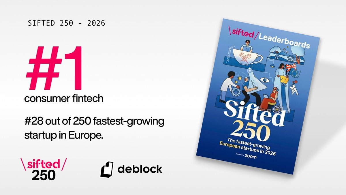 DeblockApp's tweet photo. #28.
#1 consumer fintech in Europe. 

Sifted 250 · 2026.

We are just getting started... 👀

#Sifted250 #Deblock