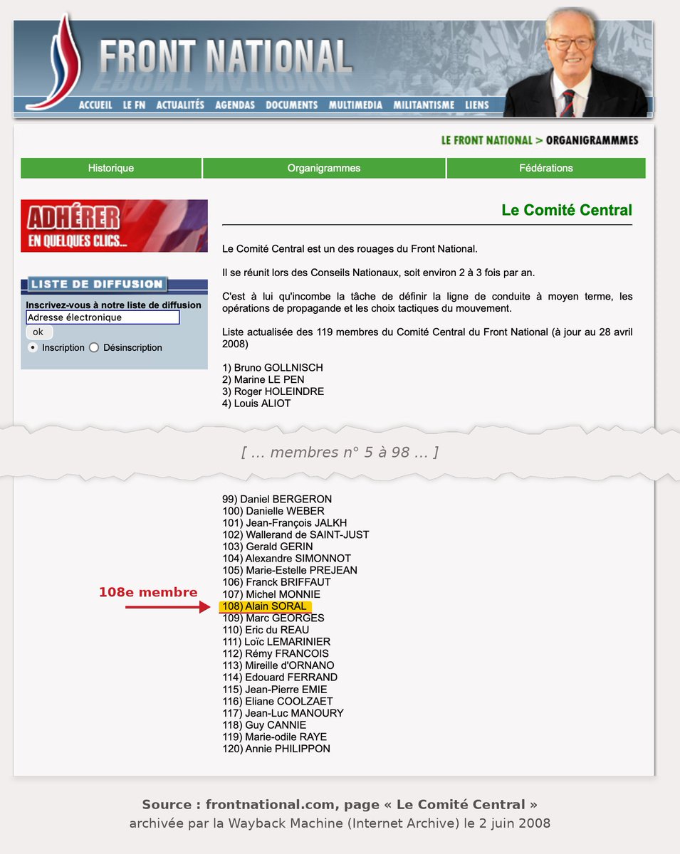 tristanmf's tweet photo. C'est quand même très compliqué pour le RN de se distancier de l'antisémite Soral sans renier Jean-Marie Le Pen qui l'avait nommé au comité central du FN (chargé de la "propagande"). J'ai retrouvé la page d'origine :  
https://t.co/ir1JwD7OiF https://t.co/XQmKEaMHdU