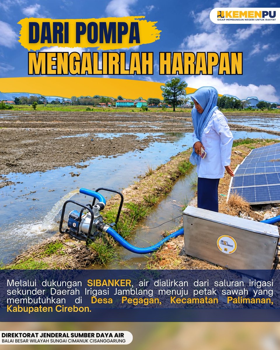 BBWSCimanuk's tweet photo. Sobat Cimancis sekitar 3 hektar sawah di Desa Pegagan, Kecamatan Palimanan, Kabupaten Cirebon, kembali mendapatkan pasolan air melalui pengoprasian mesin pompa portable tenaga surya.

#sigapmembangunnegeriuntukrakyat
#mengelolaairuntuknegeri
#airuntukpertanian
#panencirebon https://t.co/Tlh7evRs2b