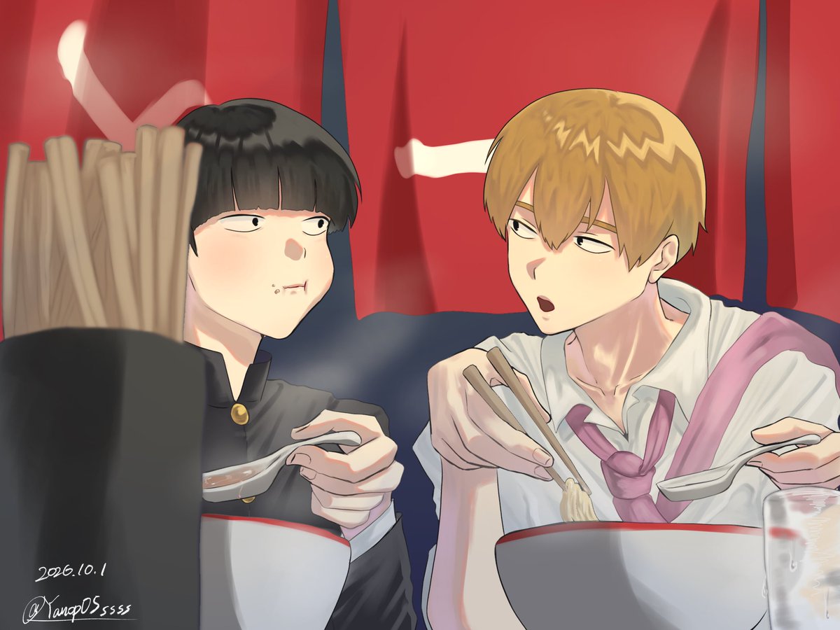Yanop05ssss's tweet photo. ラーメンを食べる師弟
 #mp100   #モブサイコ100 https://t.co/0Jzk7yRT4H