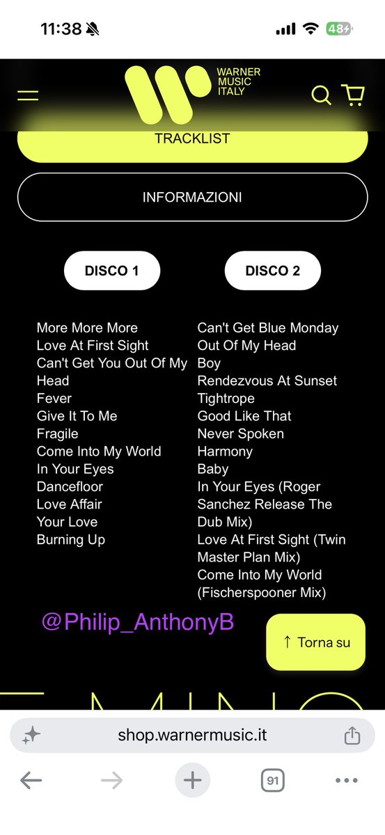 Philip_AnthonyB's tweet photo. @dan2die4 The tracklist for the dbl CD has been published on Warner Italy’s store https://t.co/u5c6hbqI5o