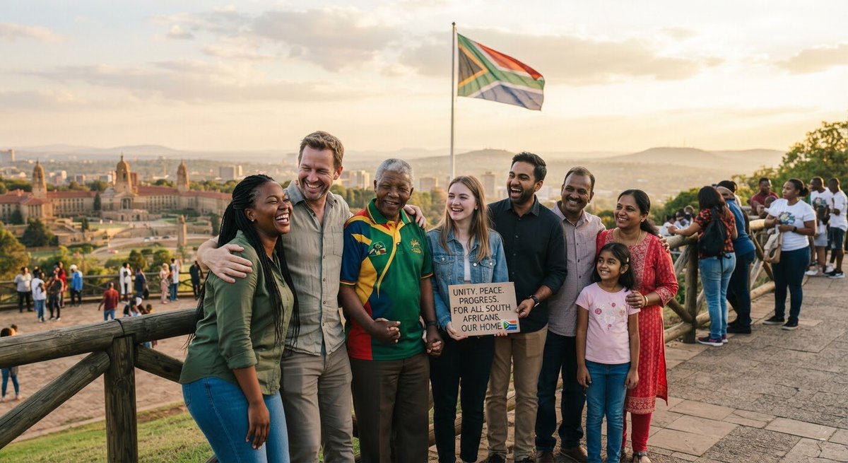 Born_Again_Man's tweet photo. South Africa belongs to all South Africans. Not all white South Africans are radical right-wingers wanting a return to apartheid; most are ordinary citizens who just want the country to work for everyone.
Equally, not all Black South Africans are radical hotheads singing about killing whites at every gathering.
The vast majority of us want the same thing: peace, progress, and a country that works. It's time to build the rainbow nation of Mandela’s vision together. 🇿🇦🤝