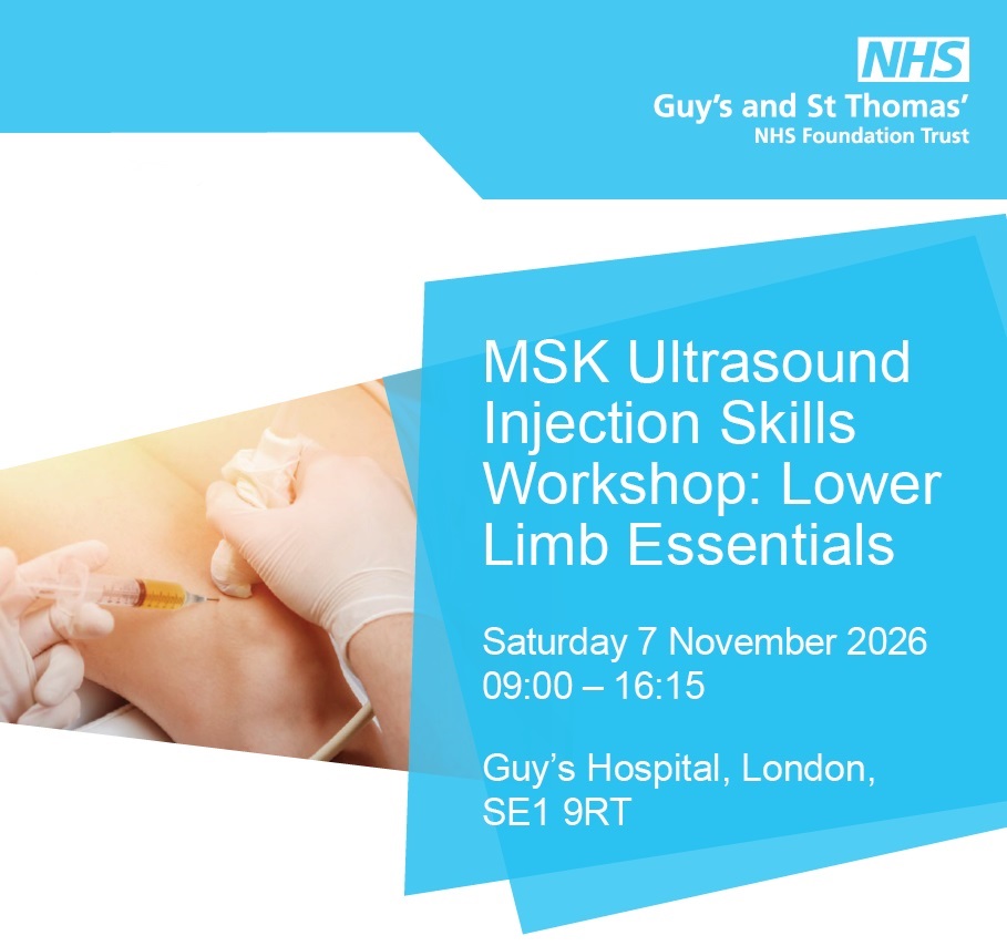 GSTTevents's tweet photo. Just over 5 weeks to go! 

Join us at Guy’s Hospital London on 7 Nov for our MSK Ultrasound Injection Skills Workshop: Lower Limb Essentials

Hands-on training, live model scanning, expert guidance + advanced simulation

Spaces are filling fast! https://t.co/32uBdL1tos

#physio https://t.co/lqje8Evqyk