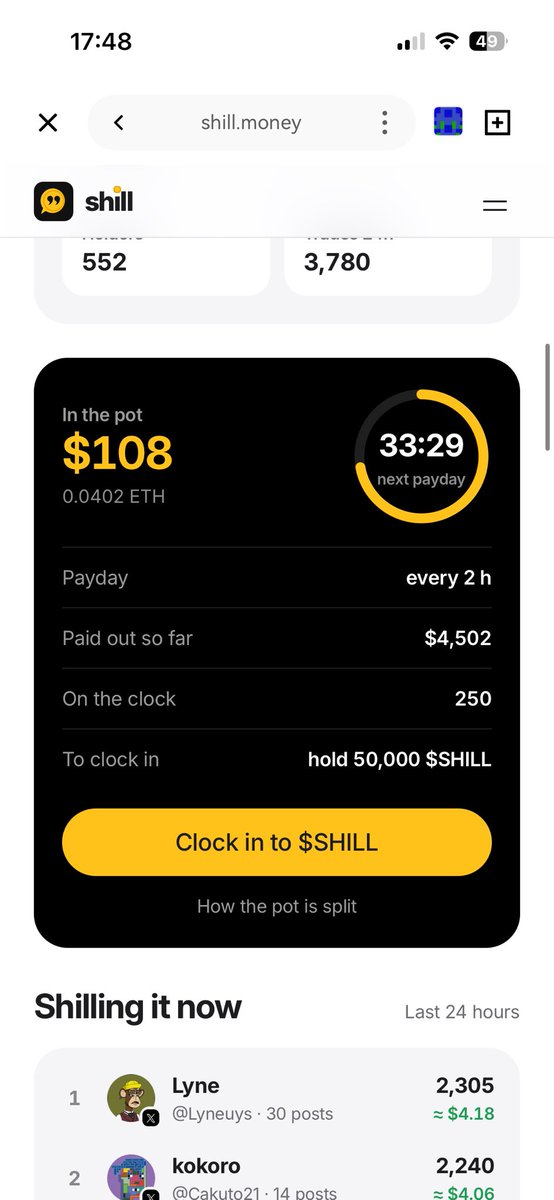 thiengugo1's tweet photo. 30 minutes until the next $SHILL payday 👀

But the pool is only at $108 right now… way lower than previous rounds 😭

Will the pool recover before payday, or are rewards about to be much smaller this time?

Let’s see. 👀🔥 $SHILL https://t.co/W2083KaCJj