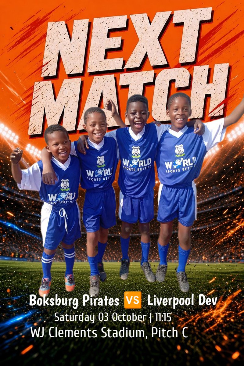 development_fc's tweet photo. Next Match 📢
🏆 BCFA Junior League
⚽ Boksburg Pirates VS Liverpool Development
👕 Under-15
📆 Saturday 03 October 2026
🏟️ WJ Clements Stadium, Pitch C
⏰ 11h15 Kick off
#BCFAJuniorsLeague #OrangeForever #TeamyoDumo https://t.co/7487EHz314