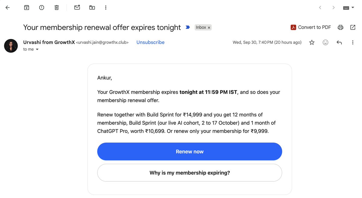 ankursolanki_'s tweet photo. @GrowthX_Club broke a promise.

I specifically asked Bhavya: GX says the membership is lifetime, so why does the invoice say 1 year?

Reply: "That's just for accounting, rest assured"

Now it's renewal time. Not renewing. Hard to trust GX anymore

Loved what you taught @udayan_w https://t.co/gDV9weZdDt